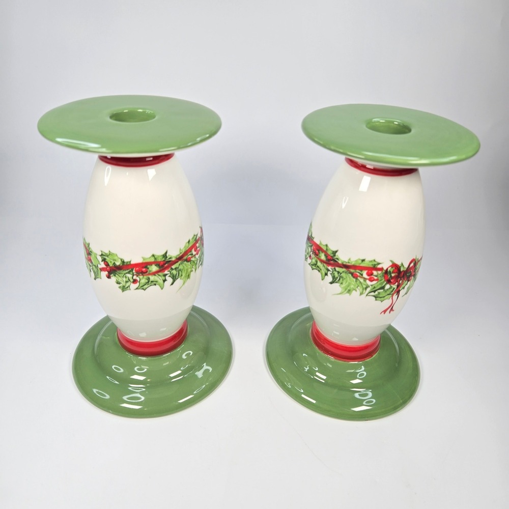 Christopher Radko Traditions Holiday Celebrations Holly Berry Candle Holders Set